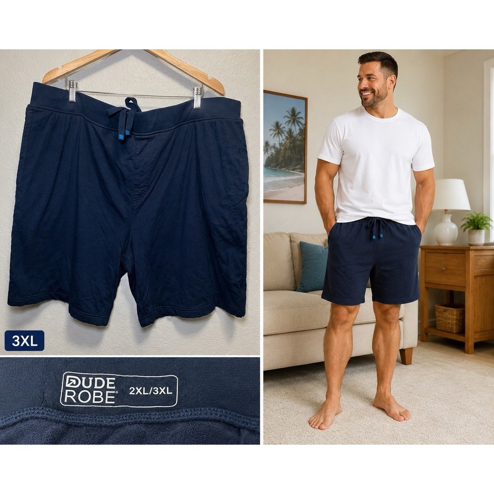 Dude Robe Shorts Mens 2XL/3XL Blue 8" Inseam Terry Lined Luxury Loungewear Sleep